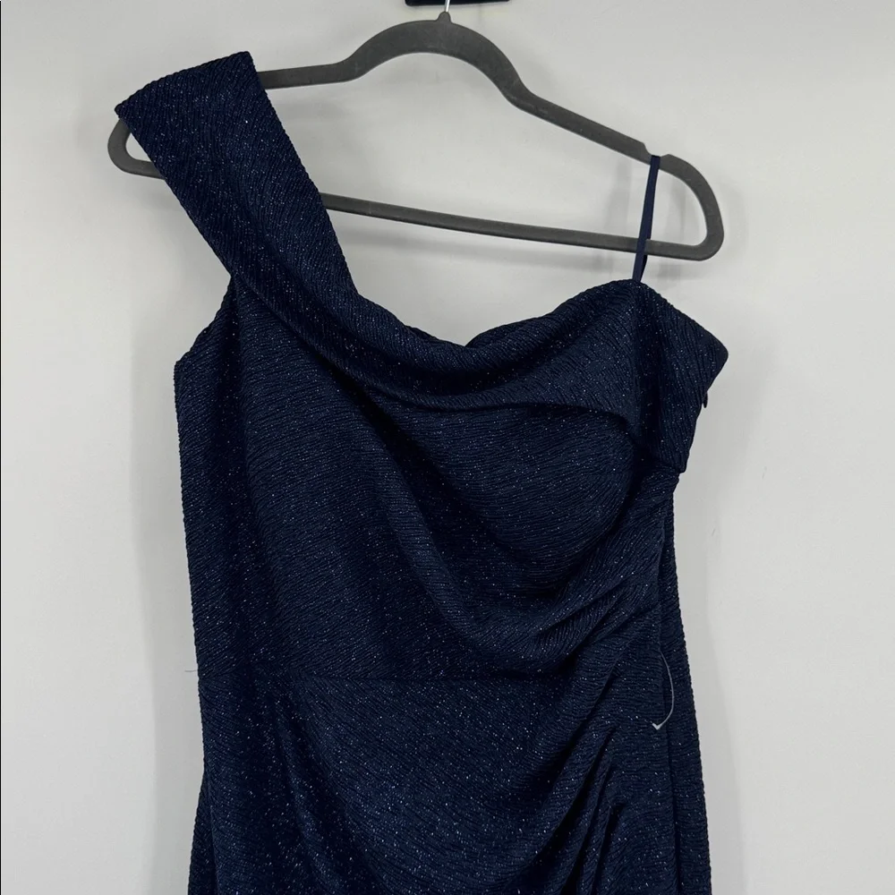 Eliza J Navy Blue Metallic Off The Shoulder Elegant Formal NWT Gown Size 16 - Picture 3 of 12